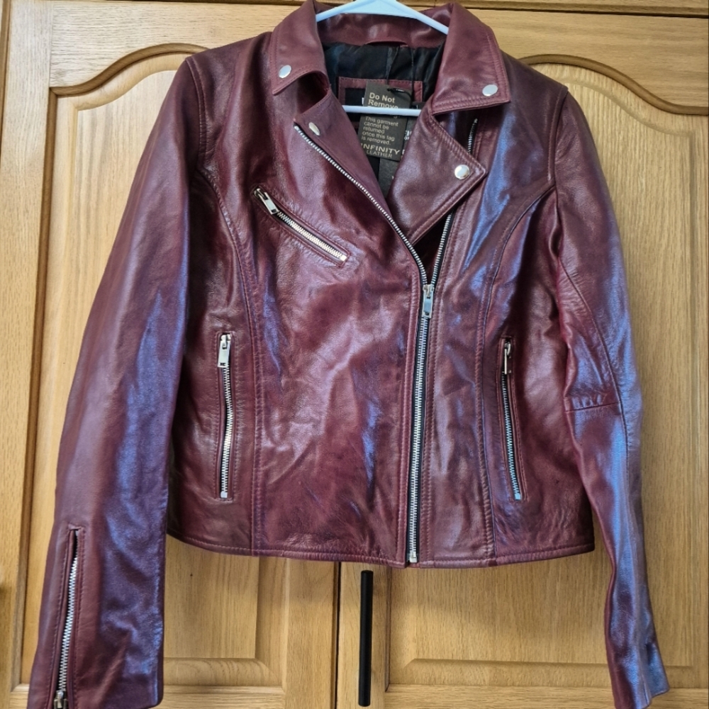Women's Infinity London Wine Red/Burgundy Leather Jacket Size M